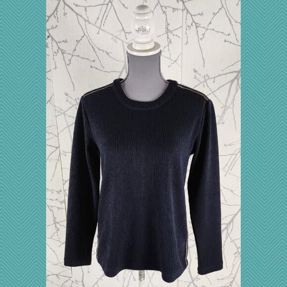 Stella Nova Crinkle Ribbed Crewneck Sweater w/ Exposed Zipper - Picture 1 of 5